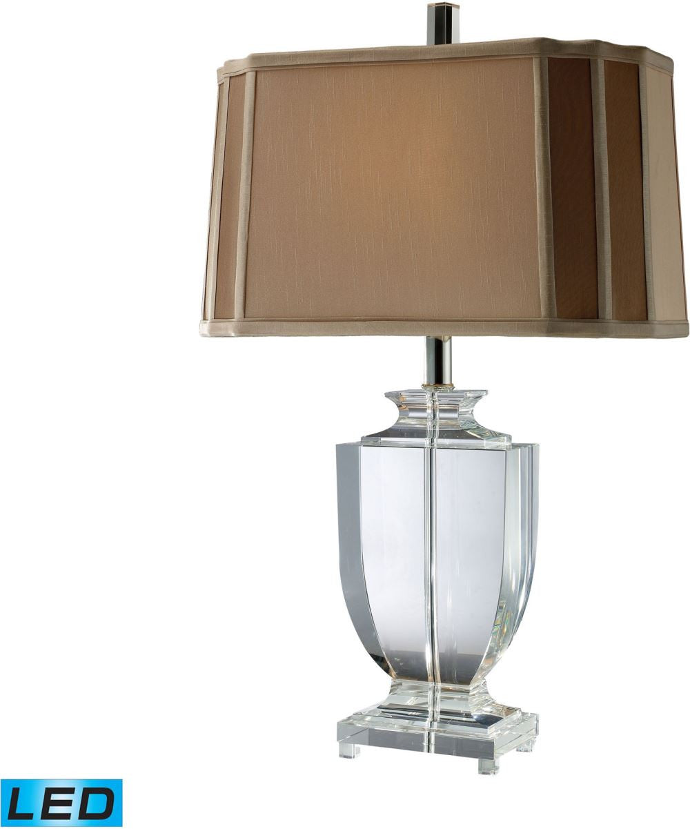 Layfette Led Table Lamp In Clear Crystal With Cream and Taupe Shade