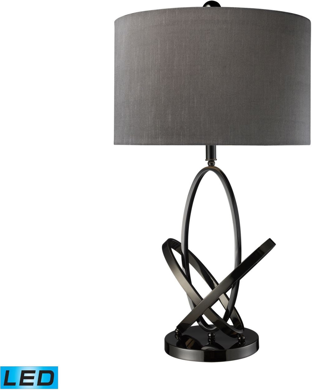 Kinetic Led Table Lamp In Black Nickel With Grey Faux Silk Shade