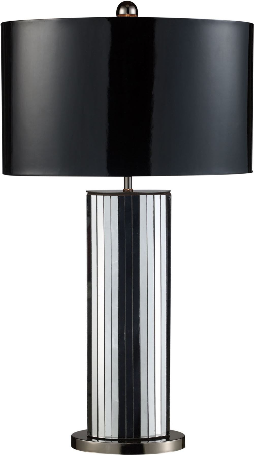 Shreve Table Lamp In Mirror and Black Nickel With Oval Black Patent Faux Leather Shade and Silver Fabric Liner
