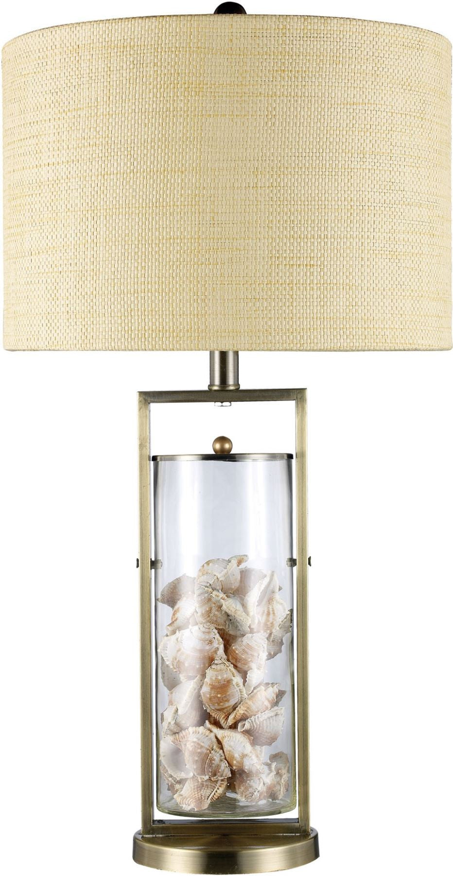 Millisle Table Lamp In Antique Brass and Clear Glass With Shells