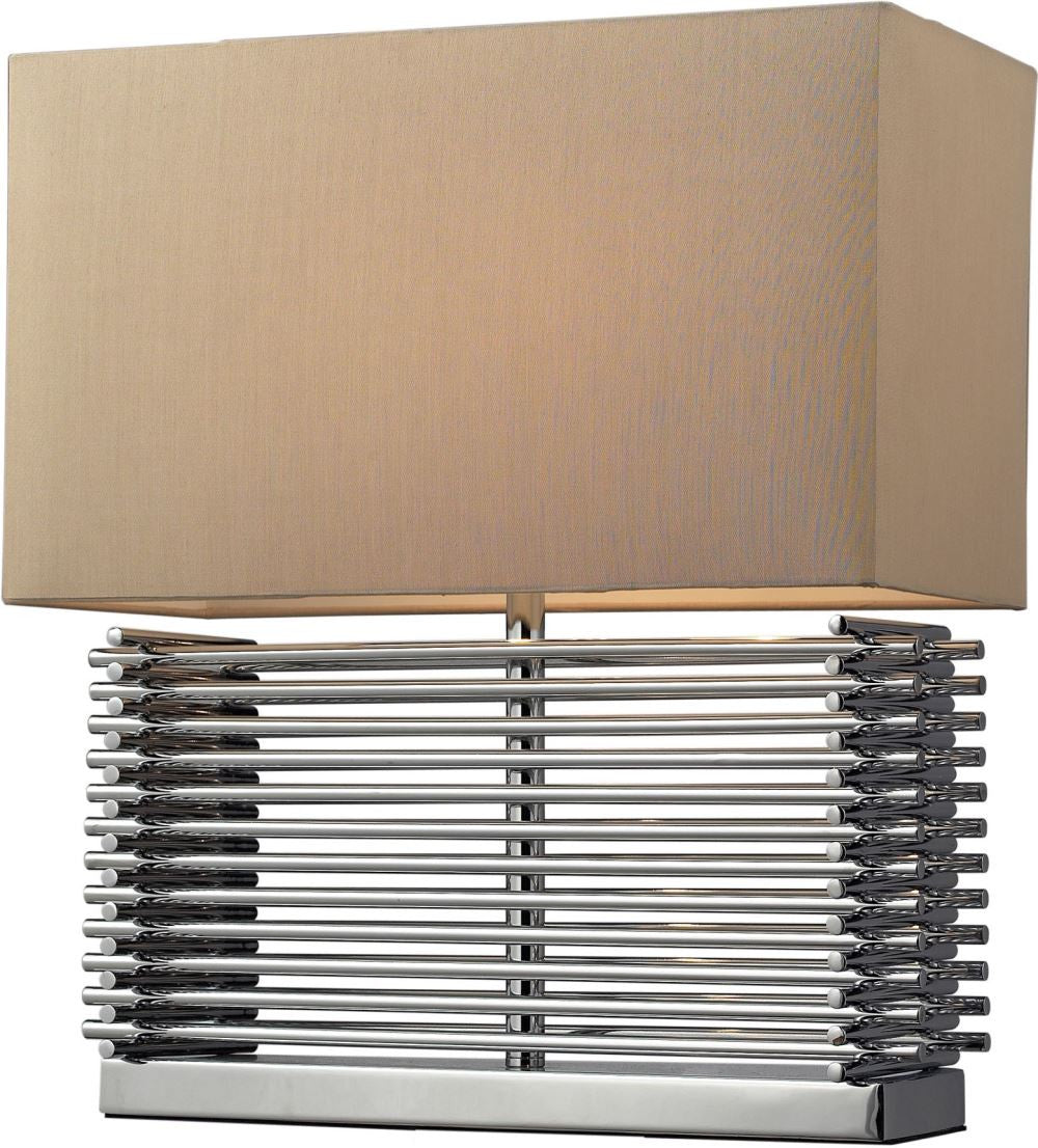 Andros Slatted Table Lamp In Chrome With Light Beige Shade