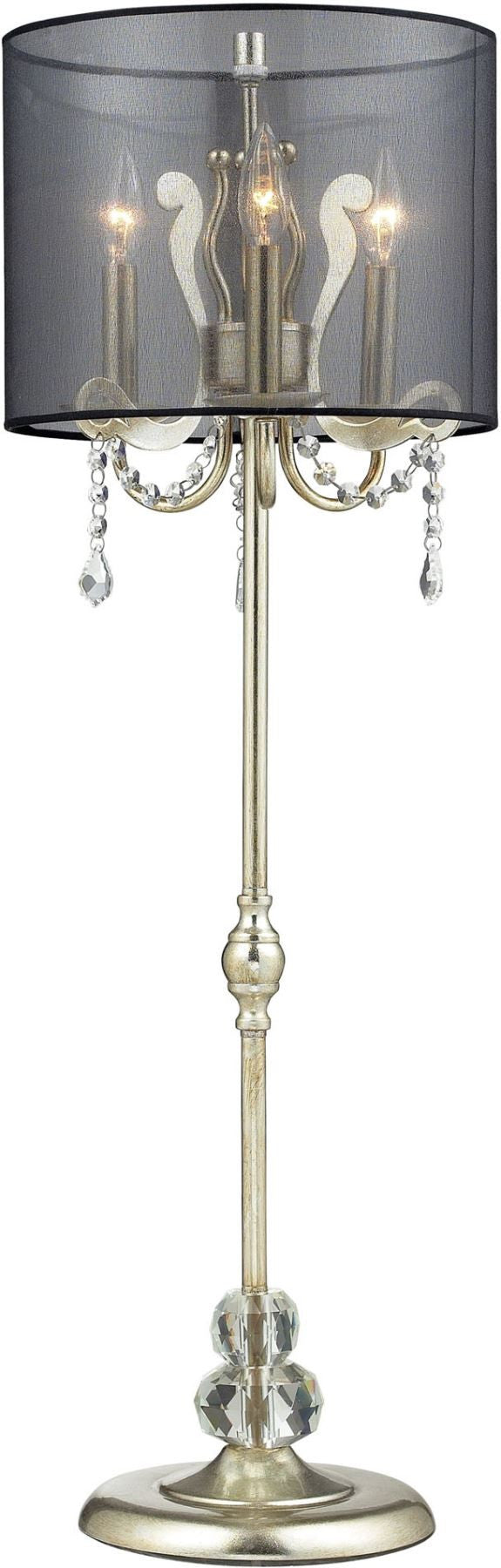 Andover Tall Buffet Lamp In Siver Leaf With Black Organza Shade