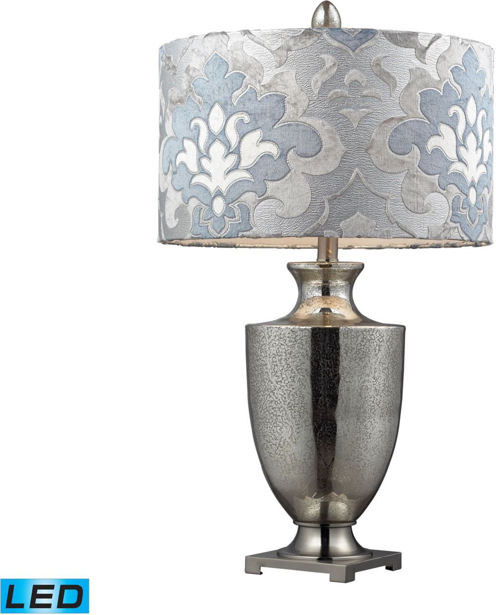 Langham Led Table Lamp In Antique Mercury Glass and Polished Chrome