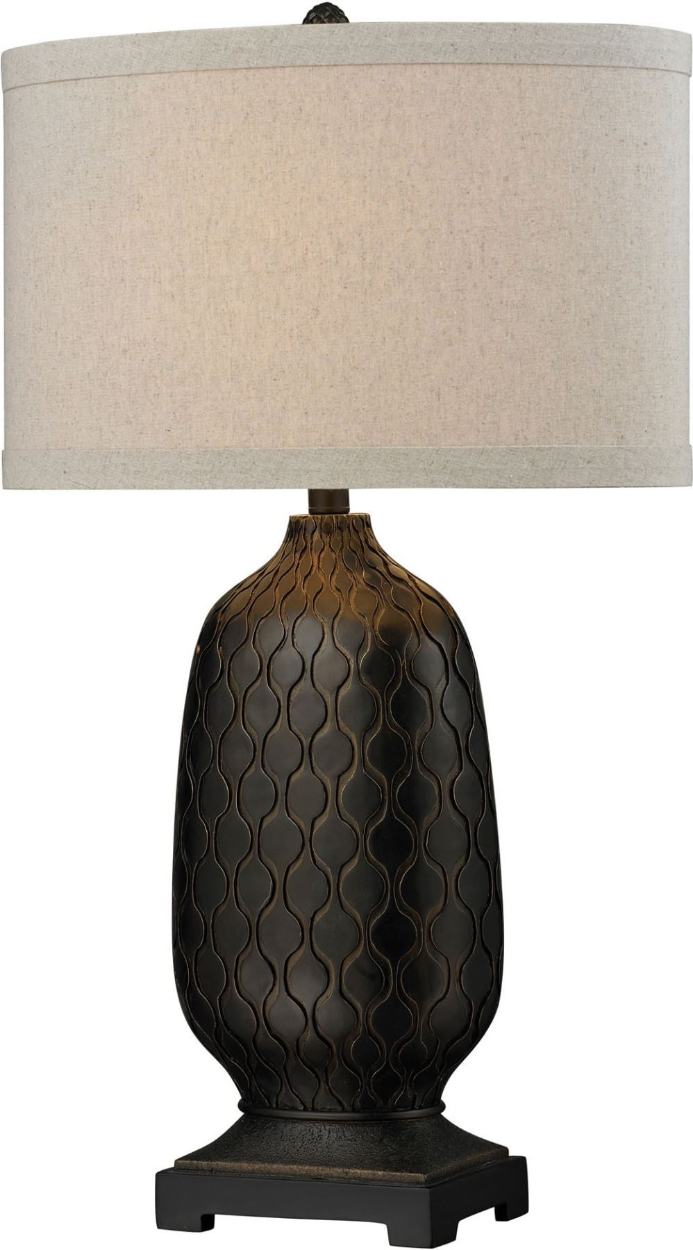 Bronze Oval Table Lamp With Hand Carved Accents