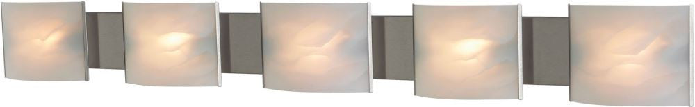 Pannelli 5 Light Vanity In Stainless Steel and Hand-Moulded White Alabaster Glass