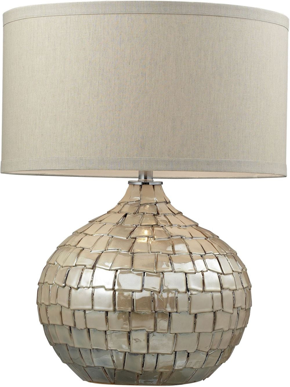 Canaan Ceramic Table Lamp In Cream Pearl With Light Beige Linen Shade