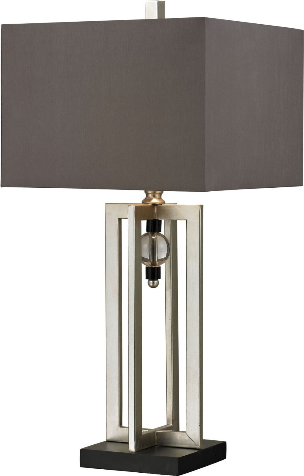 Silver Leaf Table Lamp With Crystal Accents and Grey Shade