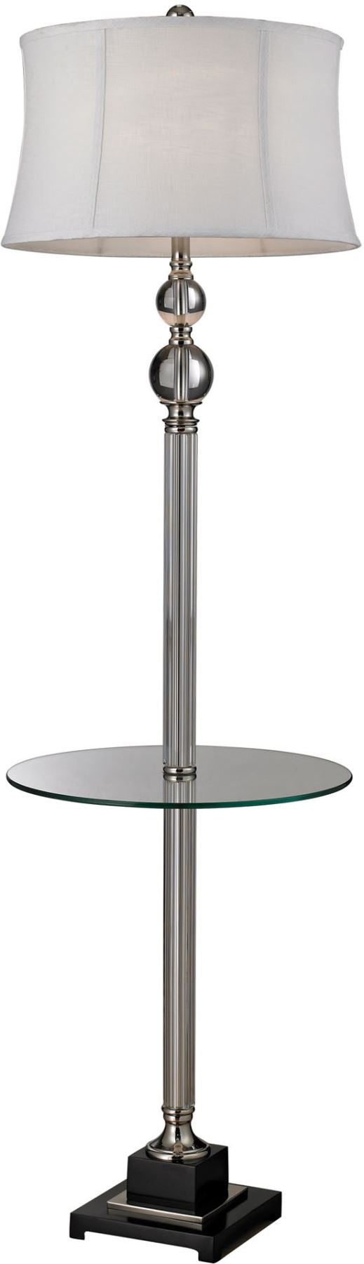 Crystal Floor Lamp With Glass Tray and Pure White Textured Linen Shade