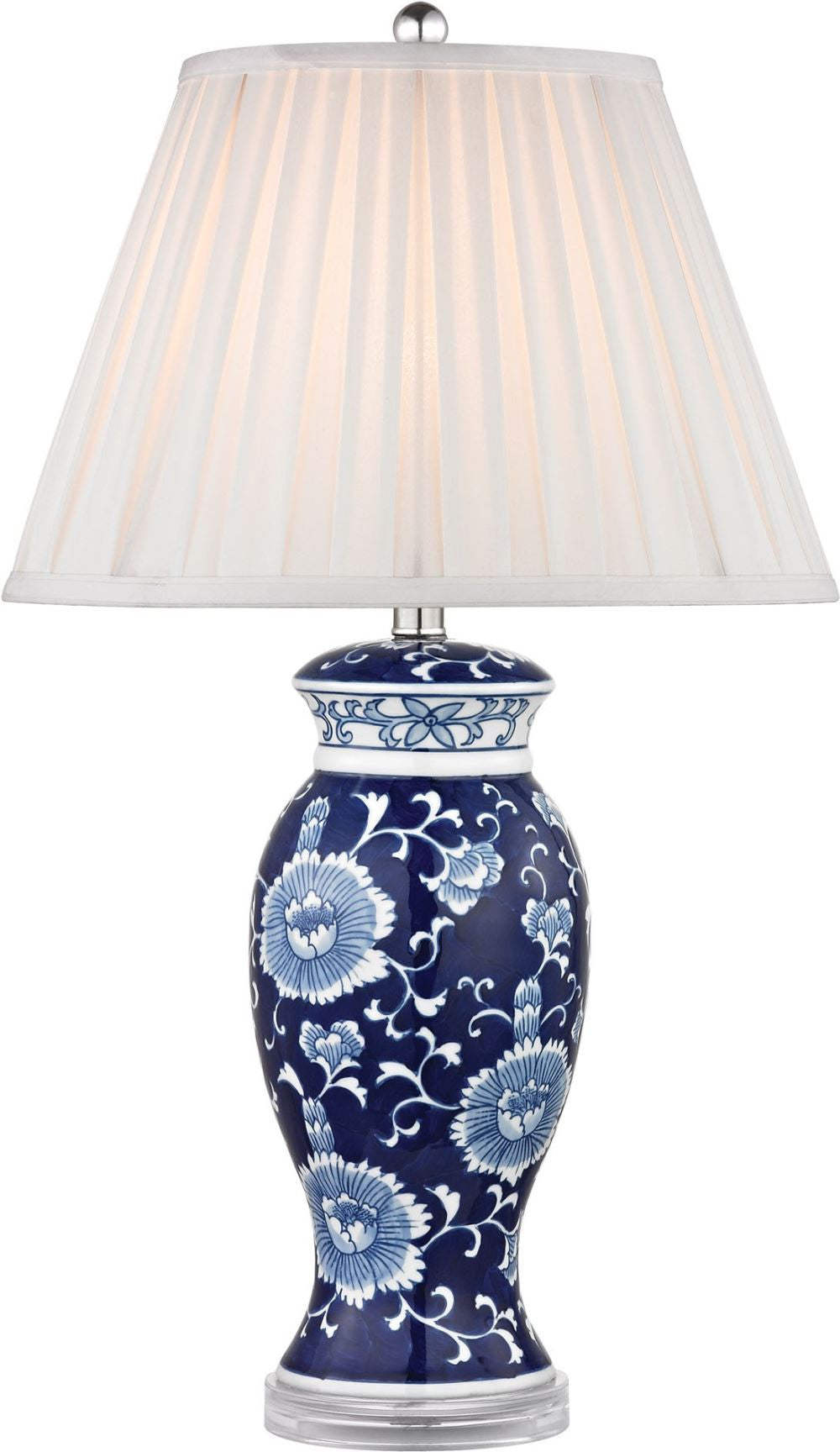 Hand Painted Ceramic Table Lamp In Blue and White With Acrylic Base