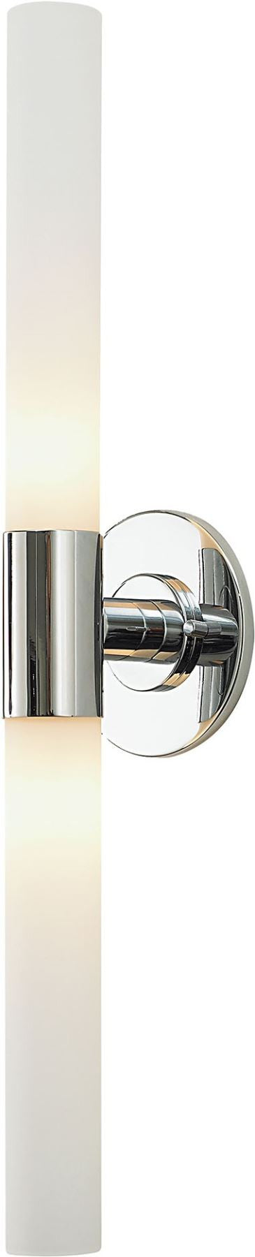 Long Cylinder 2 Light Vanity In Chrome and White Opal Glass