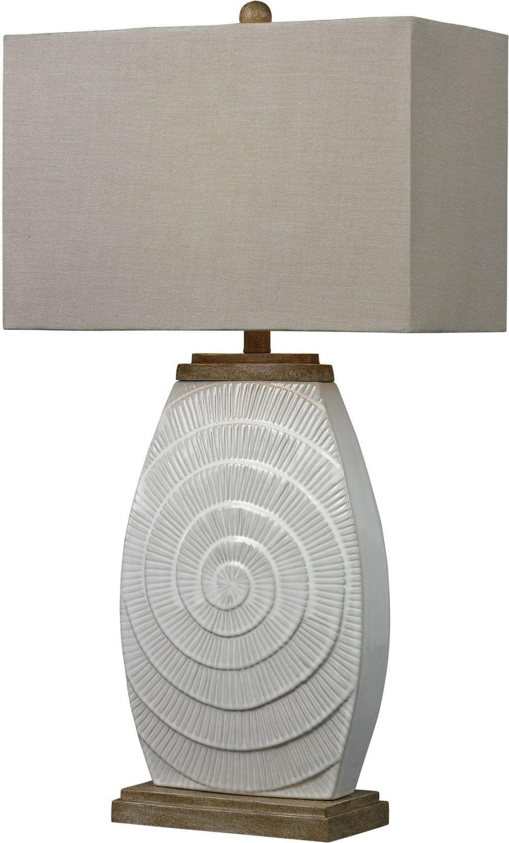 Glazed Ceramic Table Lamp With Natural Wood Tone Accents