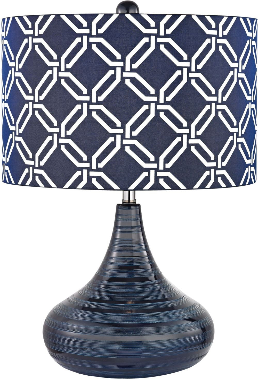 Peebles Ceramic Table Lamp In Navy Blue With Printed Shade