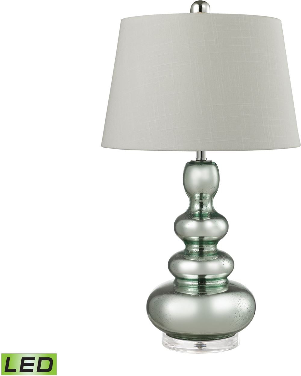 Stacked Gourd Led Table Lamp In Silvery Mercury With Light Green Accents
