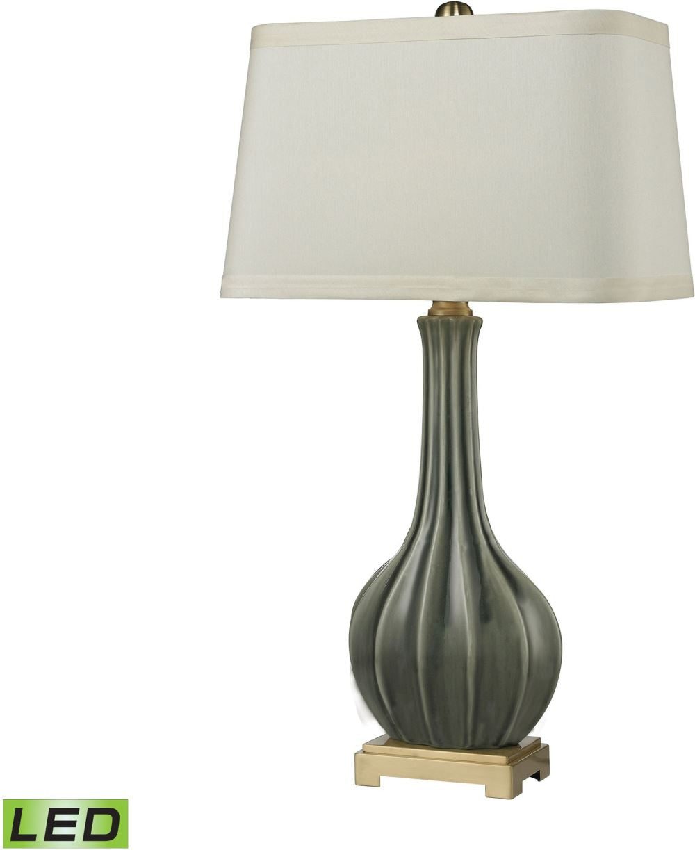 Fluted Ceramic Led Table Lamp In Grey Glaze