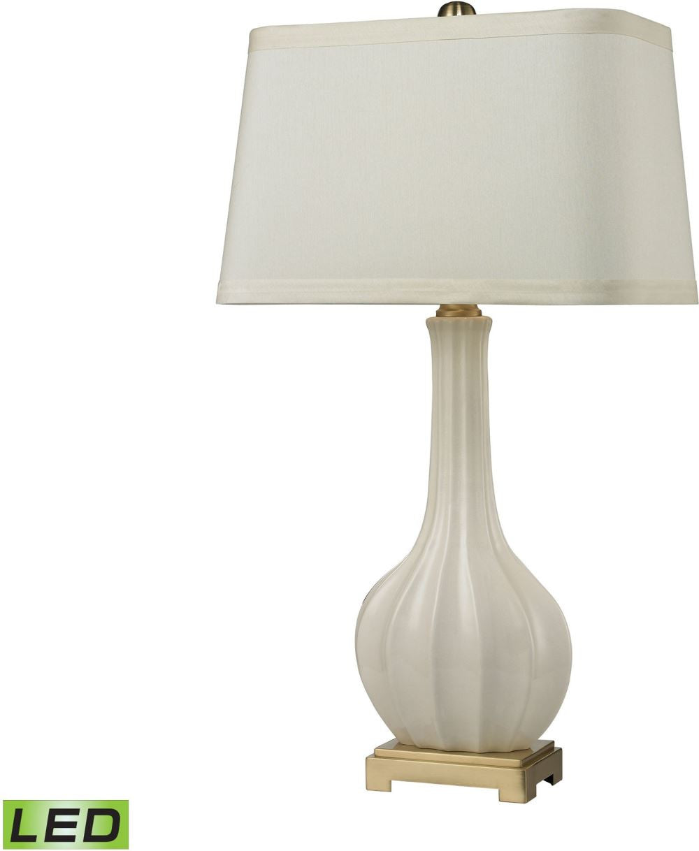 Fluted Ceramic Led Table Lamp In White Glaze