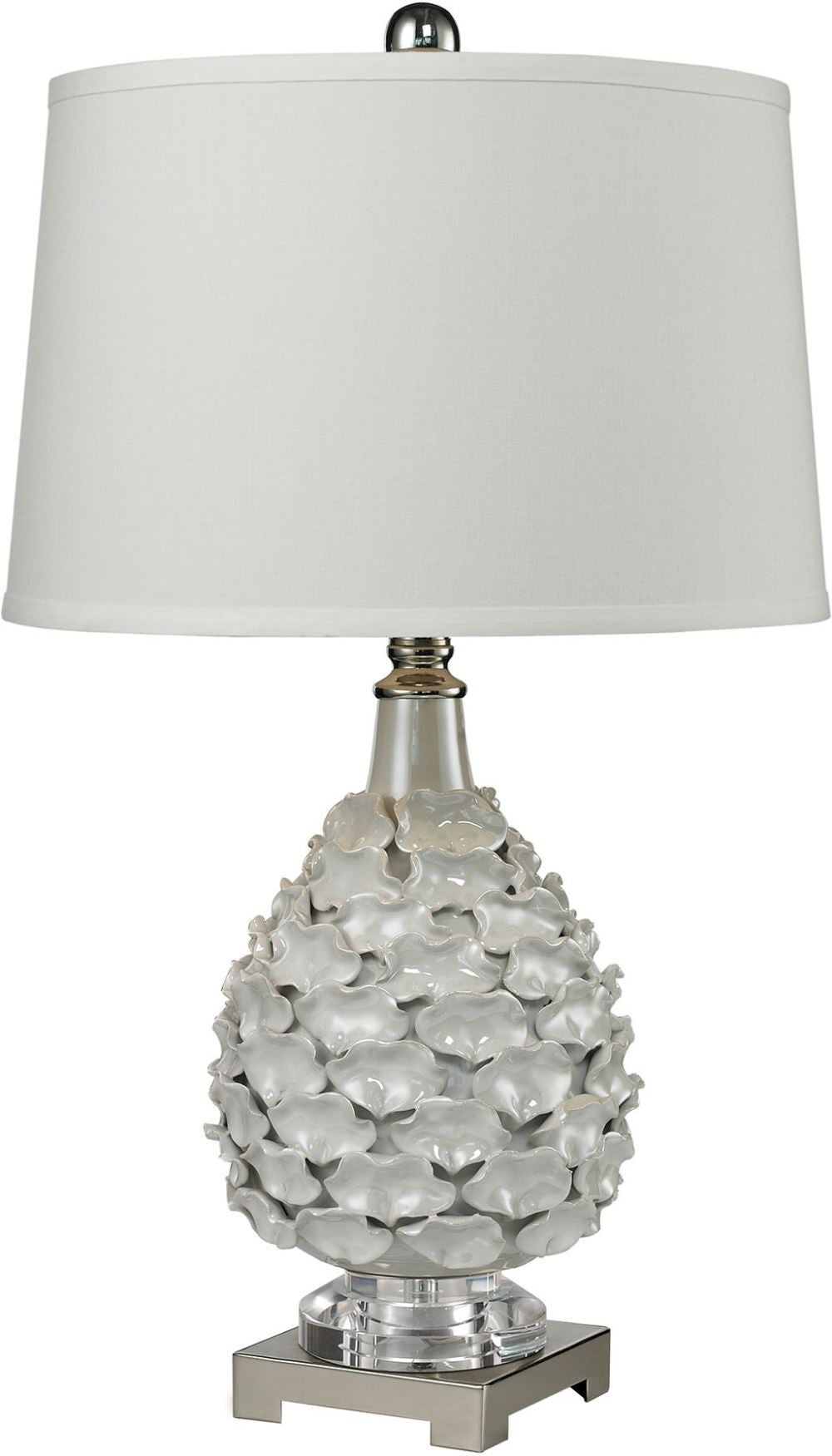 Hand Formed Ceramic Table Lamp In White Pearlescent Glaze