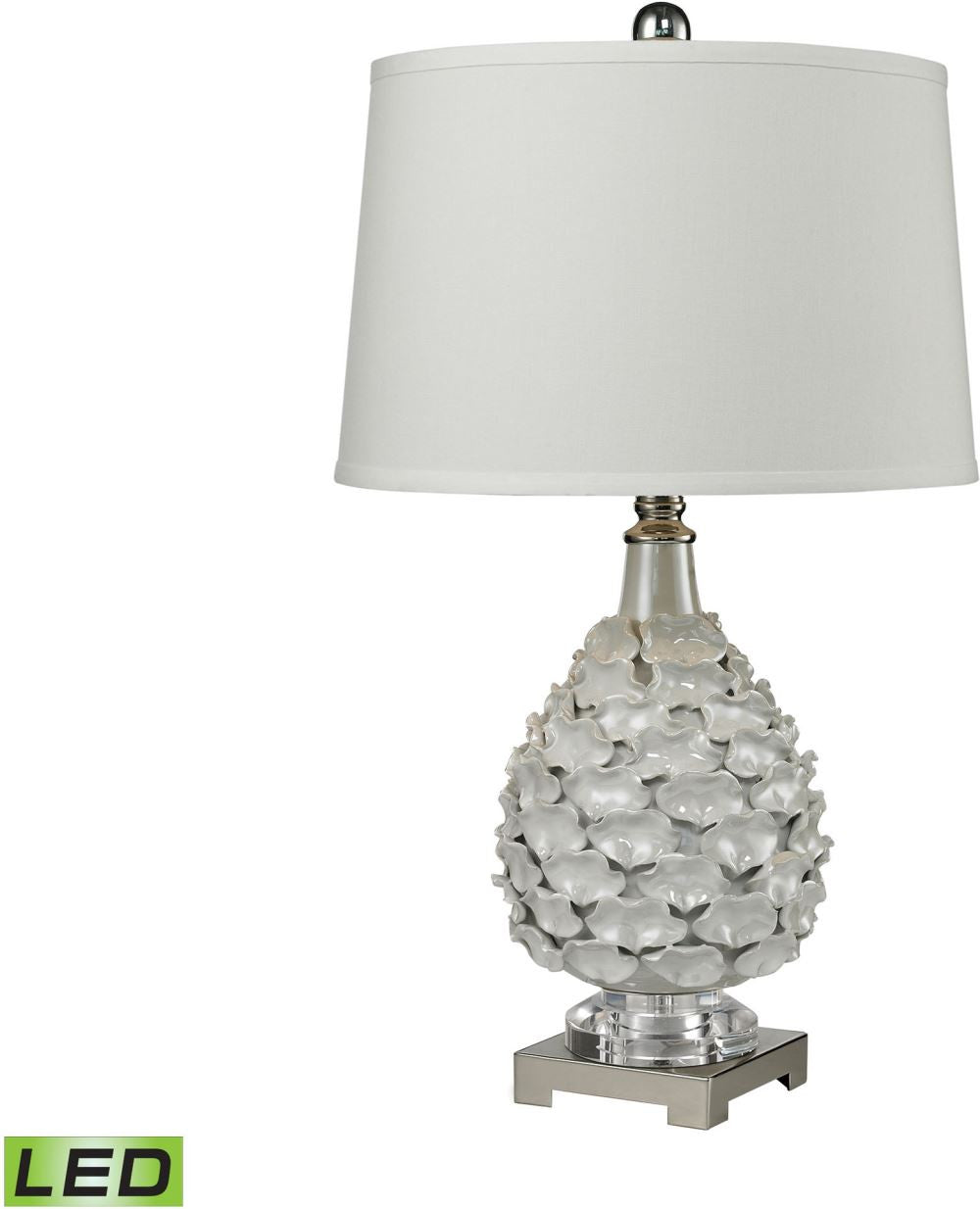 Hand Formed Ceramic Led Table Lamp In White Pearlescent Glaze