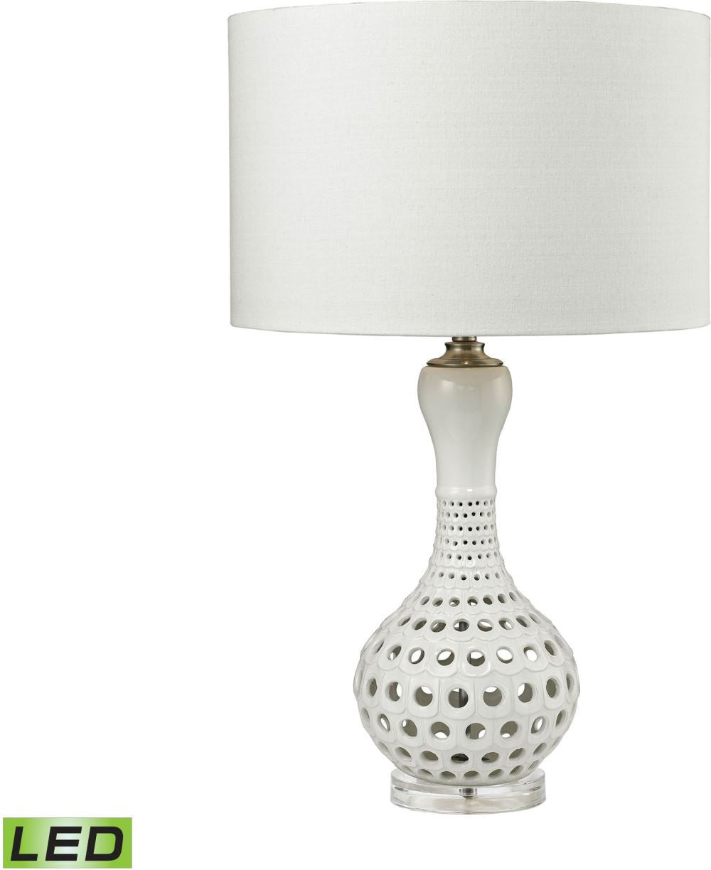 Open Work Led Table Lamp In Gloss White Ceramic