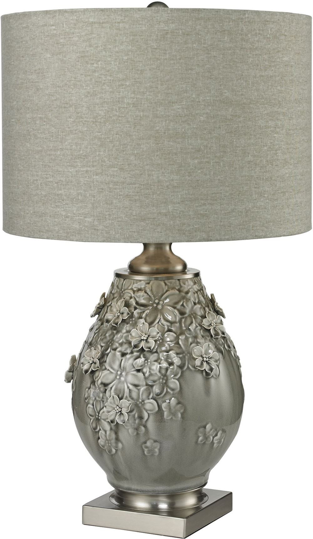 Hand Formed Foliage Table Lamp In Grey Glazed Ceramic