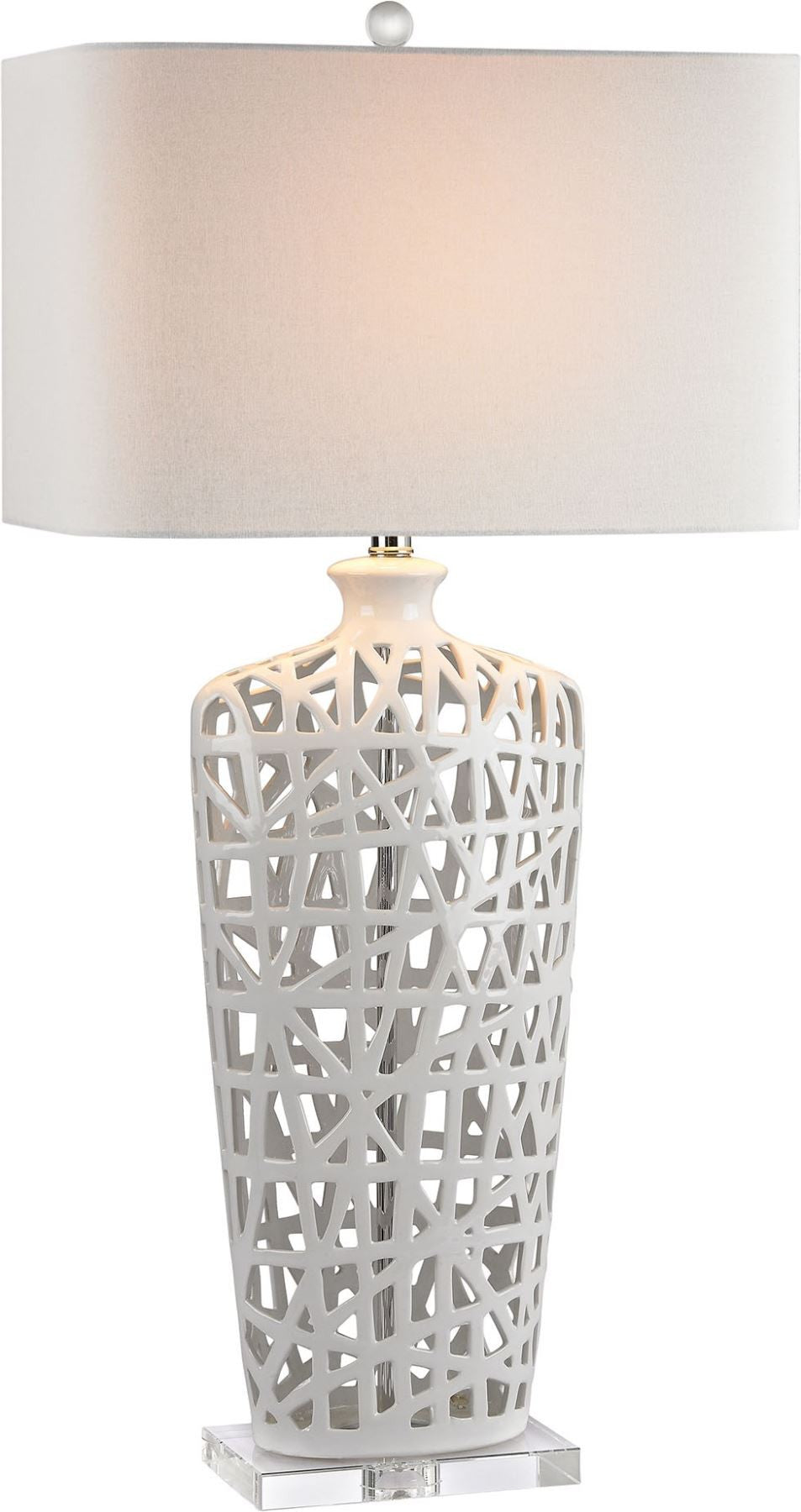 Ceramic Table Lamp In Gloss White and Crystal