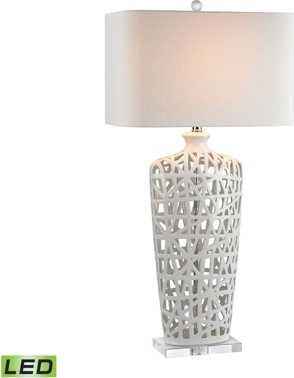 Ceramic Led Table Lamp In Gloss White and Crystal