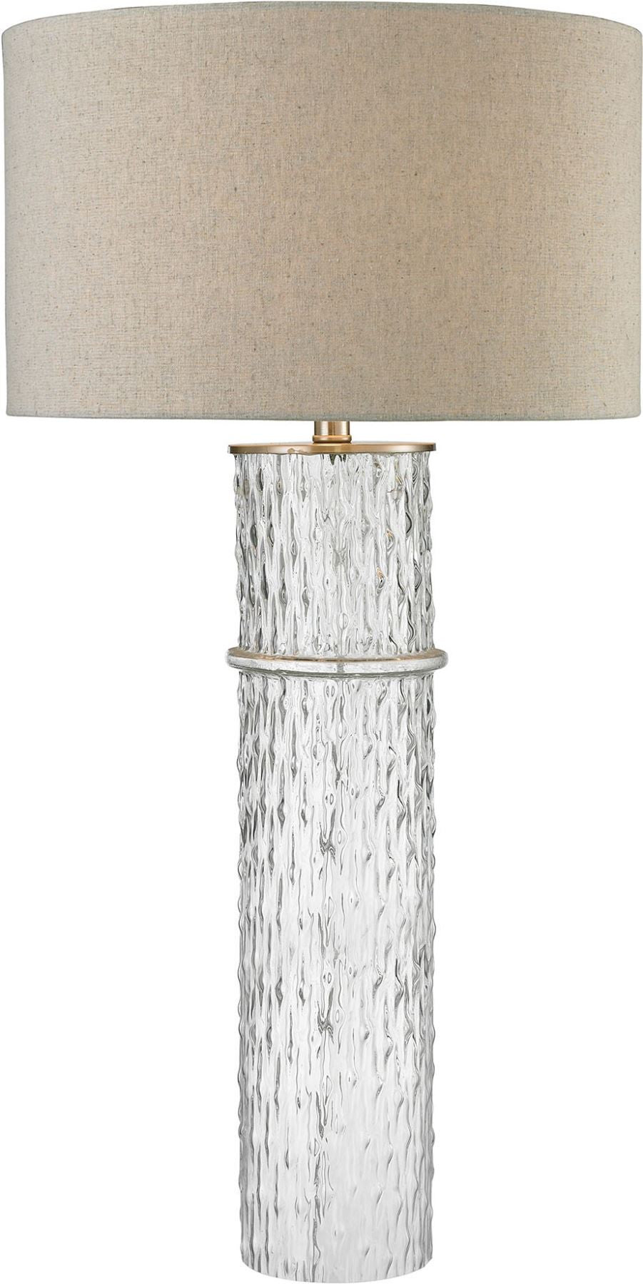 Two Tier Glass Table Lamp With Grey Linen Shade