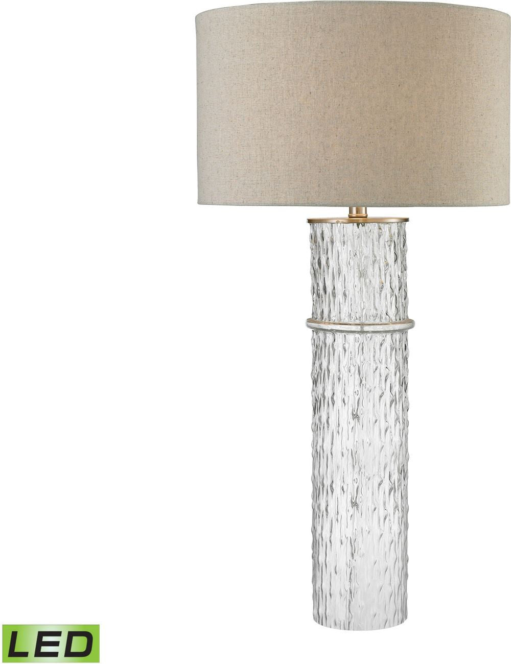 Two Tier Glass Led Table Lamp With Grey Linen Shade