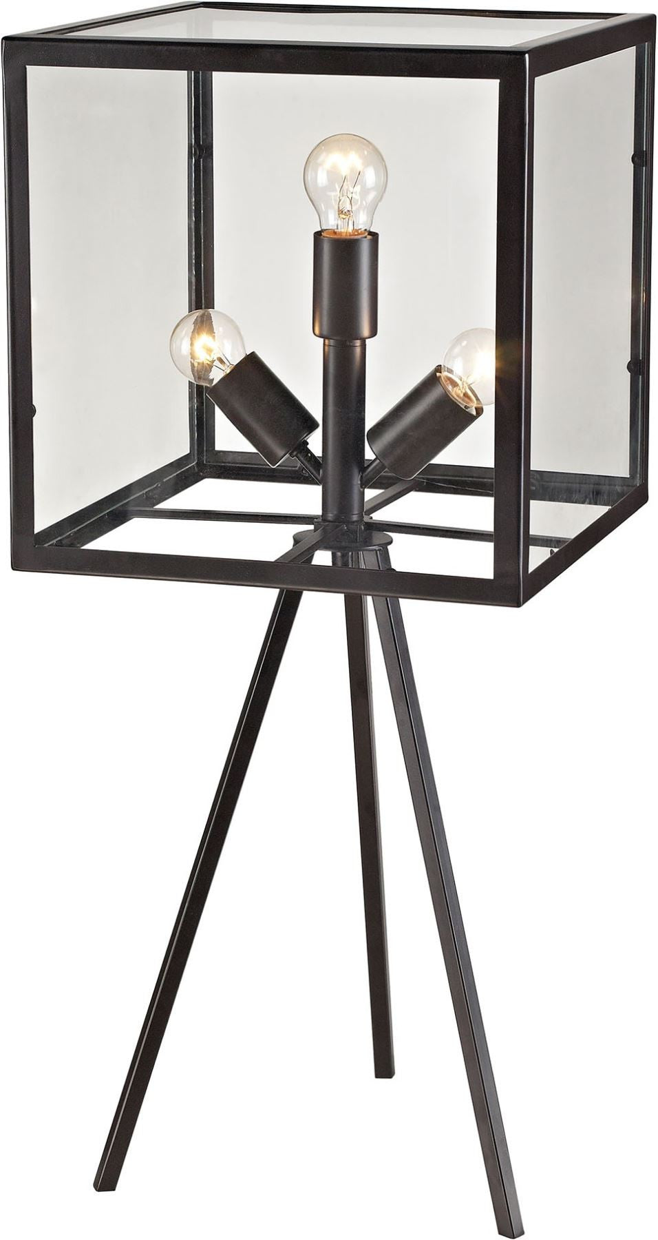 Workshop Glass Cube Table Lamp In Aged Bronze