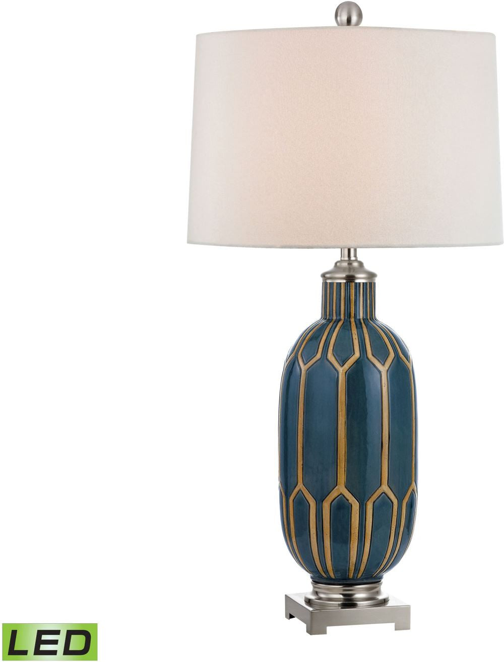 Glazed Ceramic Led Table Lamp In Blue and Off White