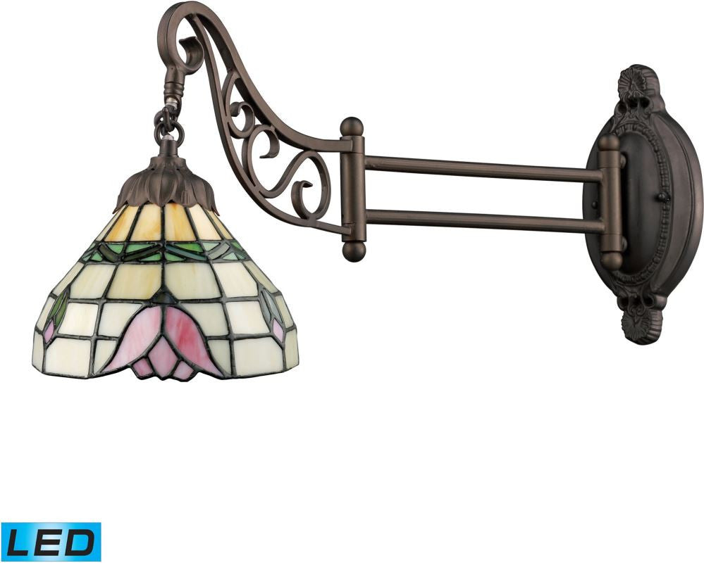 Mix-N-Match 1 Light Led Swingarm In Tiffany Bronze and Multicolor Glass