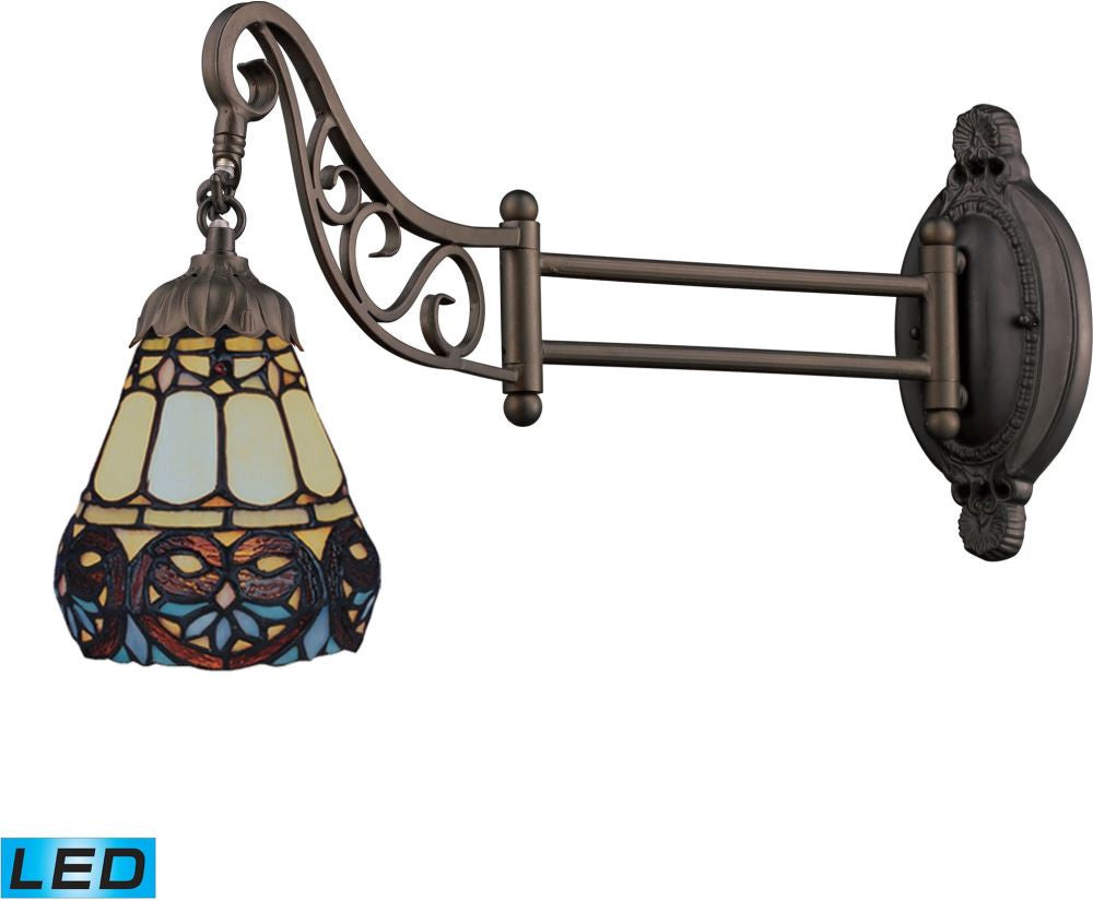 Mix-N-Match 1 Light Led Swingarm In Tiffany Bronze and Multicolor Glass