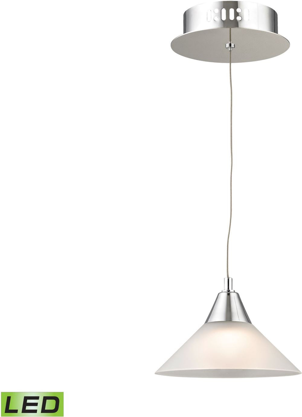Cono 1 Light Led Pendant In Chrome With White Glass