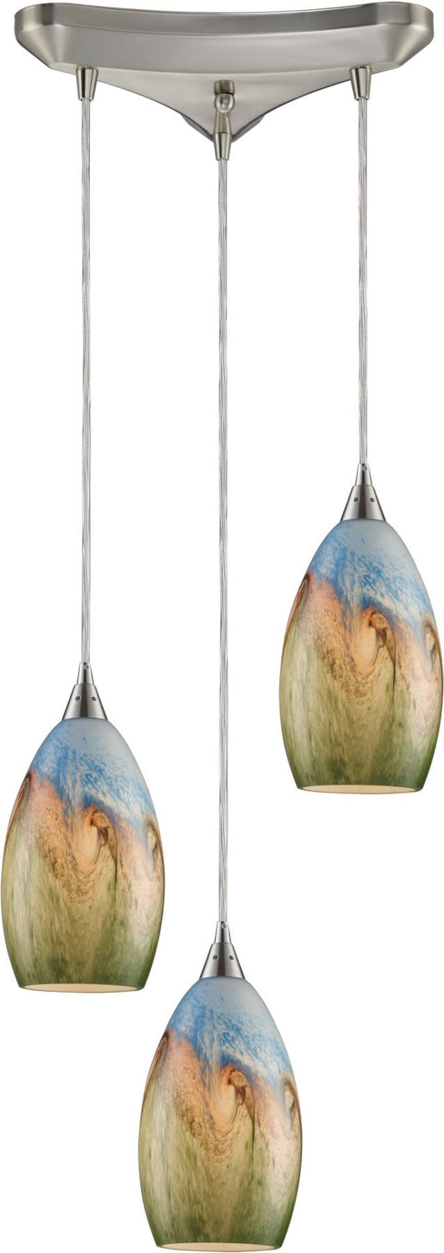 Geologic 3 Light Pendant In Satin Nickel and Multicolor Glass