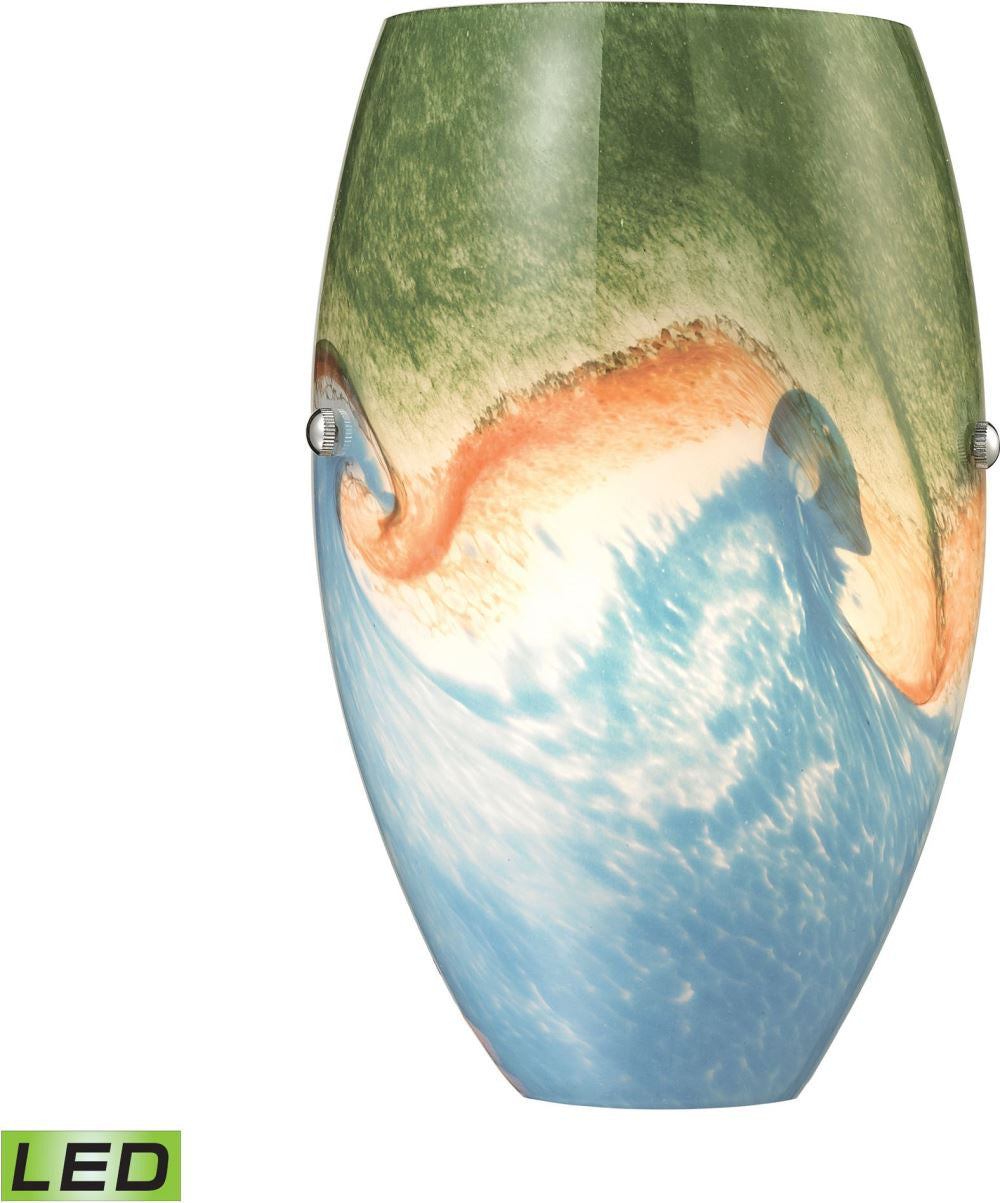 Geologic 1 Light Led Wall Sconce In Satin Nickel and Multicolor Glass