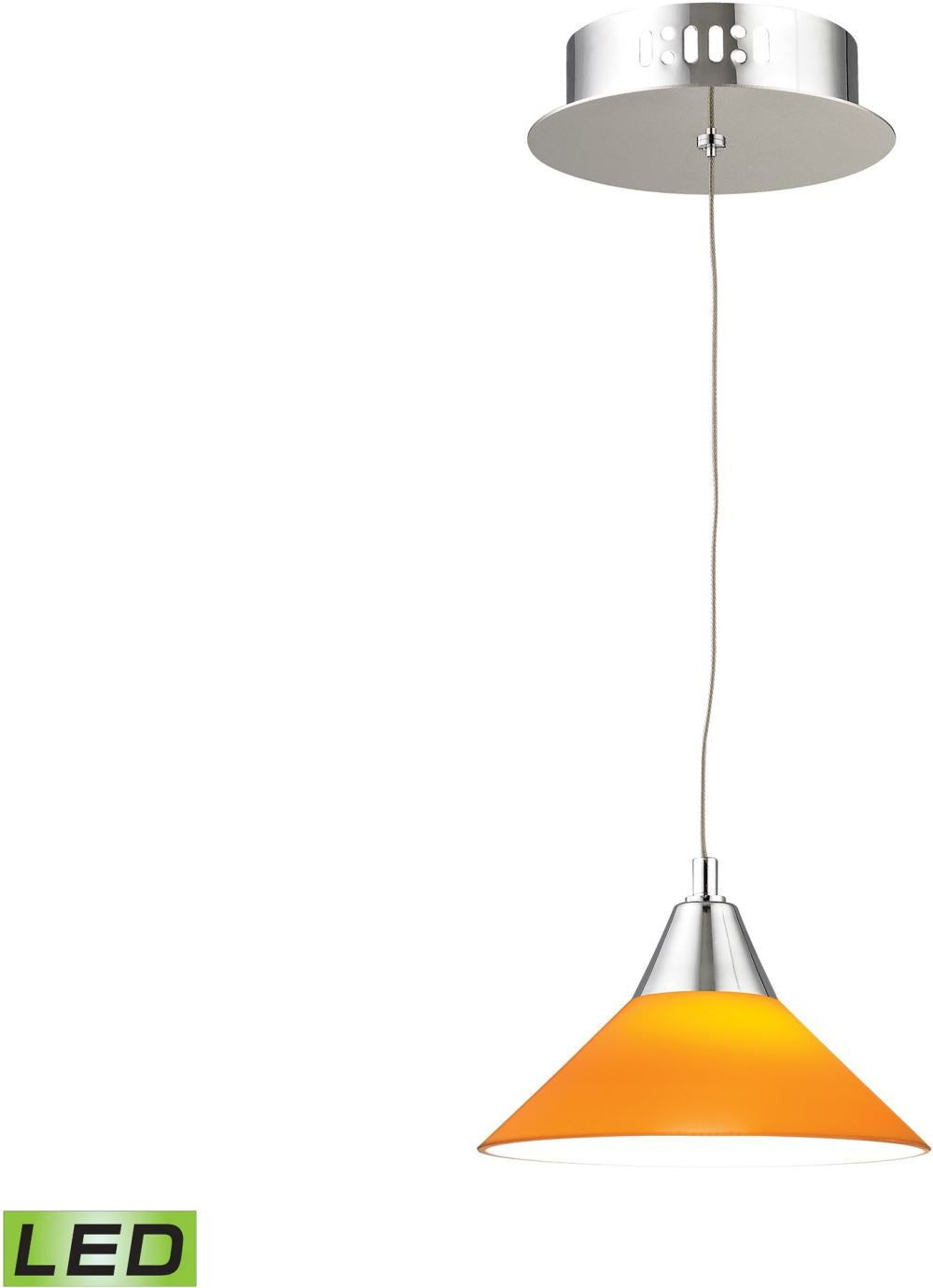 Cono 1 Light Led Pendant In Chrome With Yellow Glass