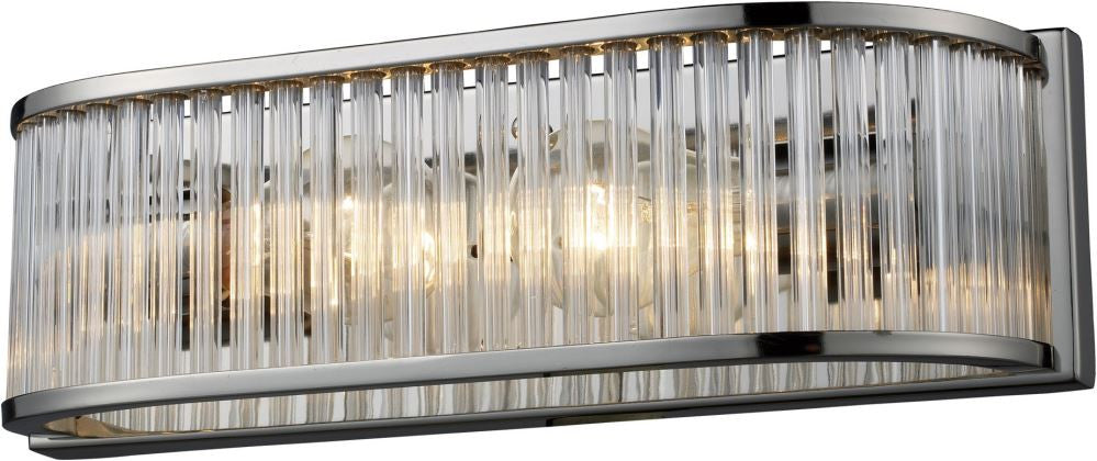 Braxton 2 Light Vanity In Polished Nickel and Ribbed Glass Rods