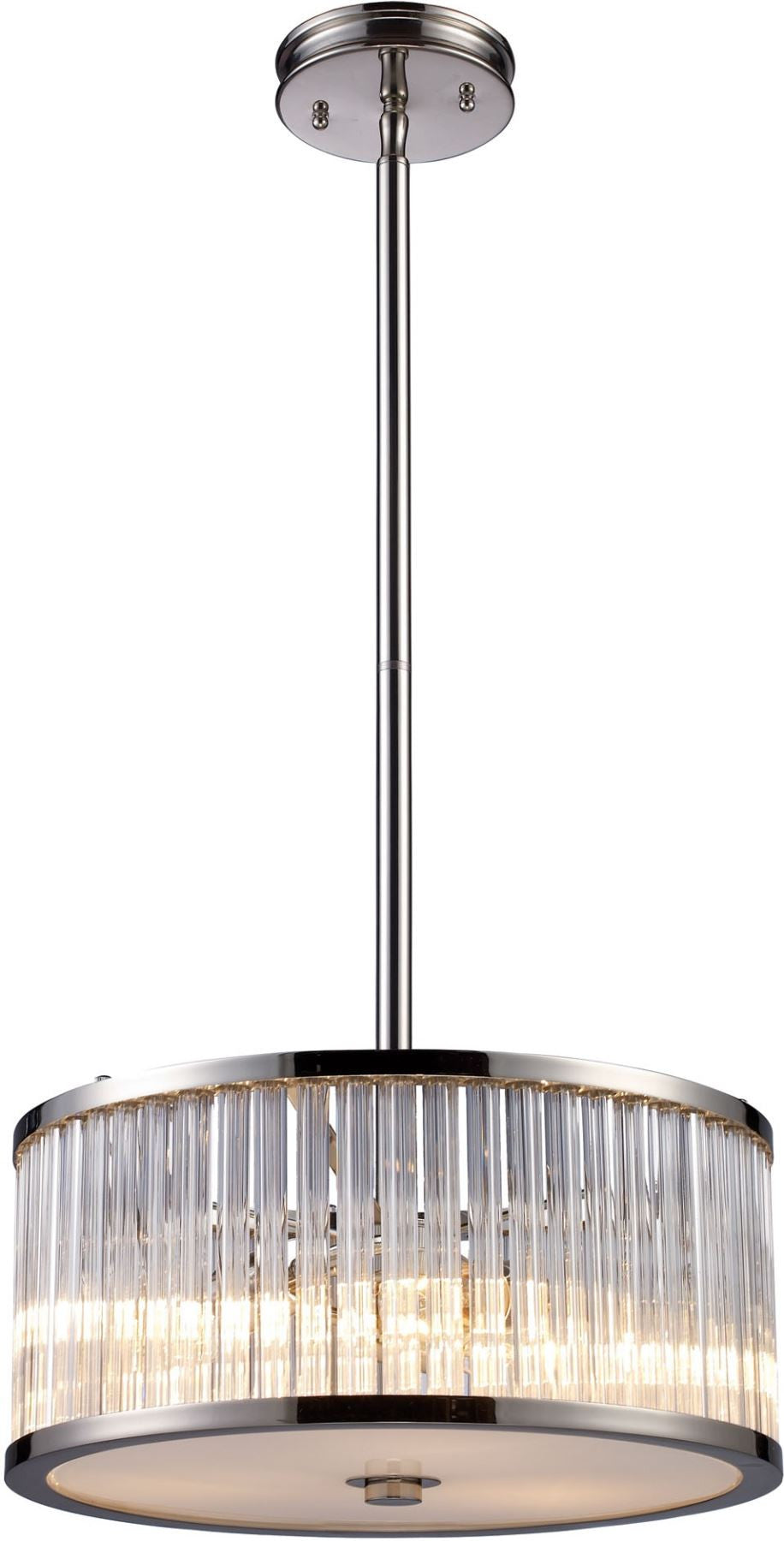 Braxton 3 Light Pendant In Polished Nickel and Ribbed Glass Rods