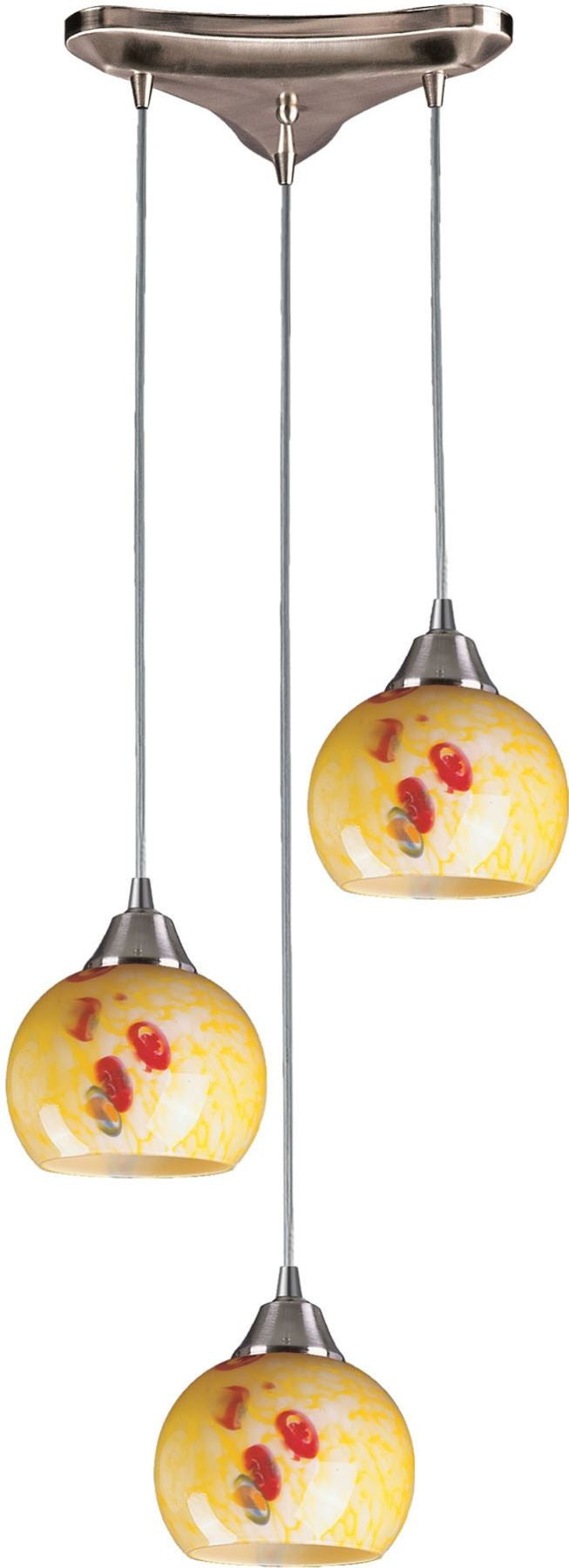 Mela 3 Light Pendant In Satin Nickel and Yellow Blaze