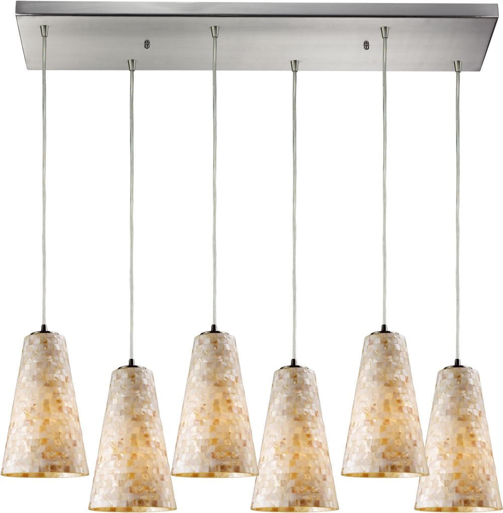 Capri 6 Light Pendant In Satin Nickel and Capiz Shell