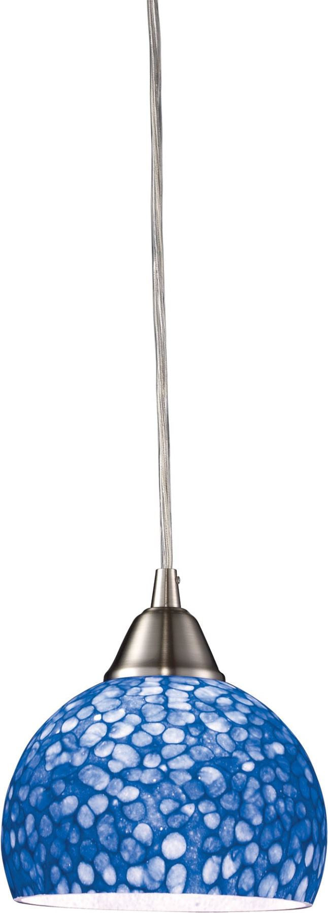 Cira 1 Light Pendant In Satin Nickel With Pebbled Blue Glass