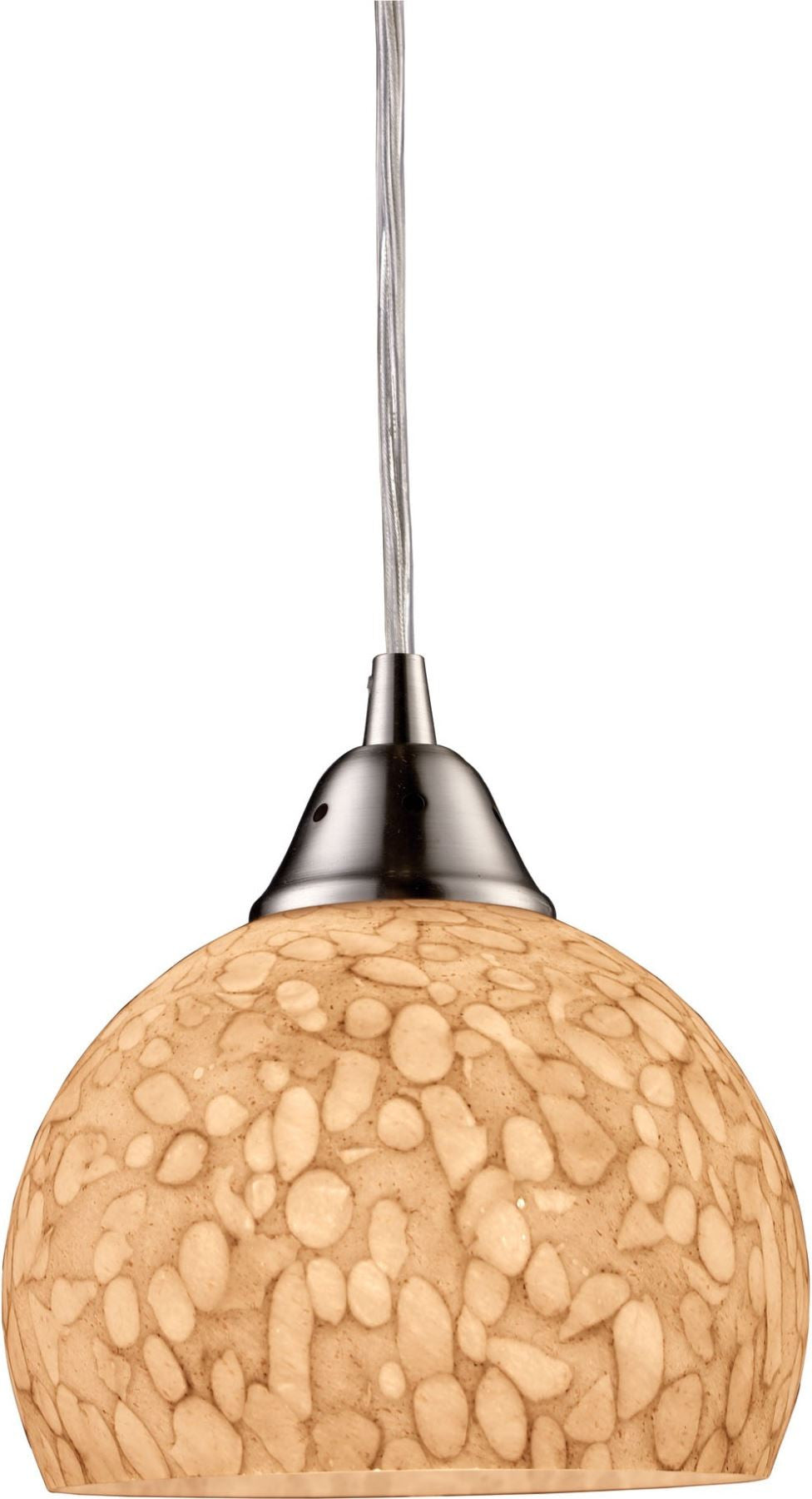 Cira 1 Light Pendant In Satin Nickel and Pebbled Gray-White Glass