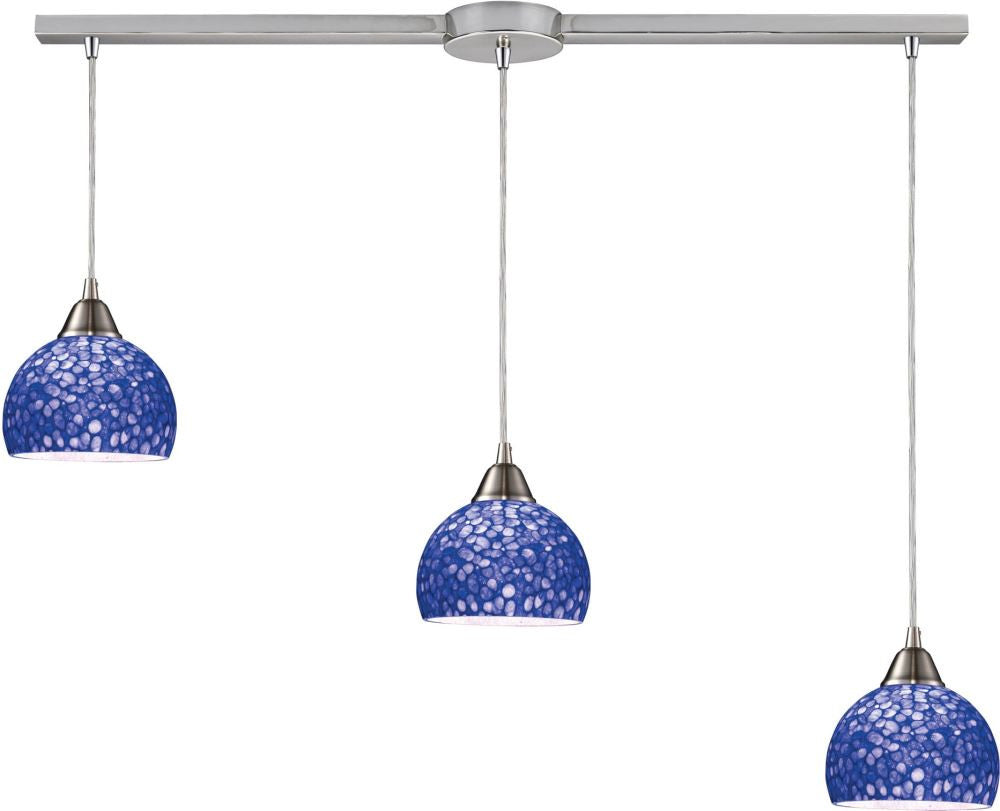Cira 3 Light Pendant In Satin Nickel With Pebbled Blue Glass