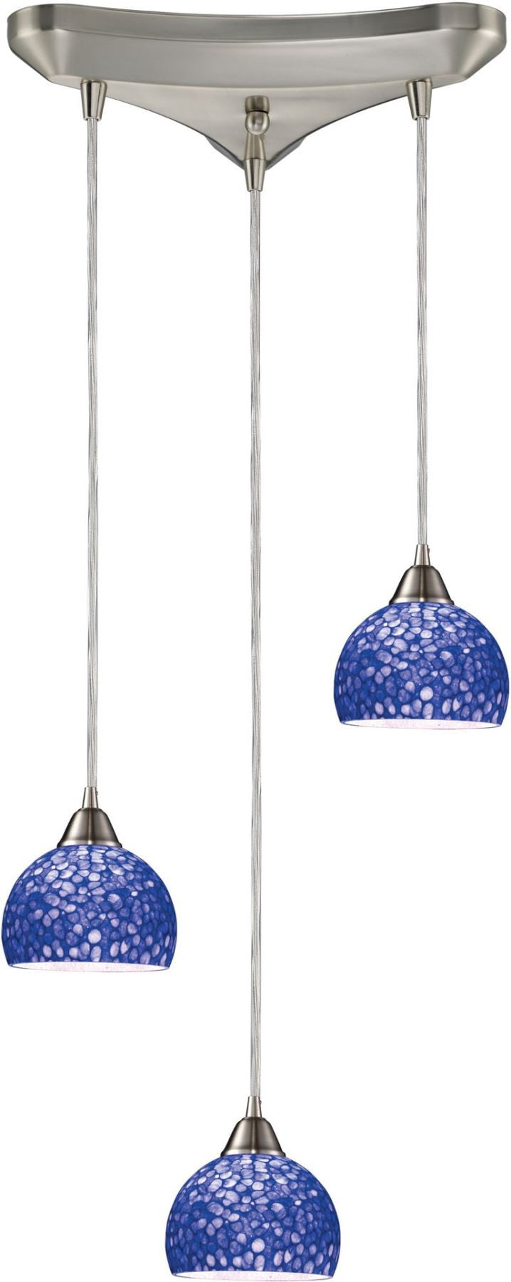 Cira 3 Light Pendant In Satin Nickel With Pebbled Blue Glass