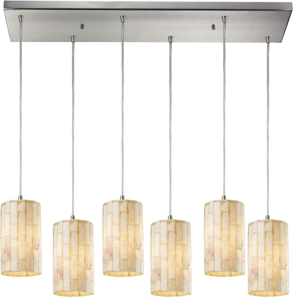 Coletta 6 Light Pendant In Satin Nickel and Genuine Stone