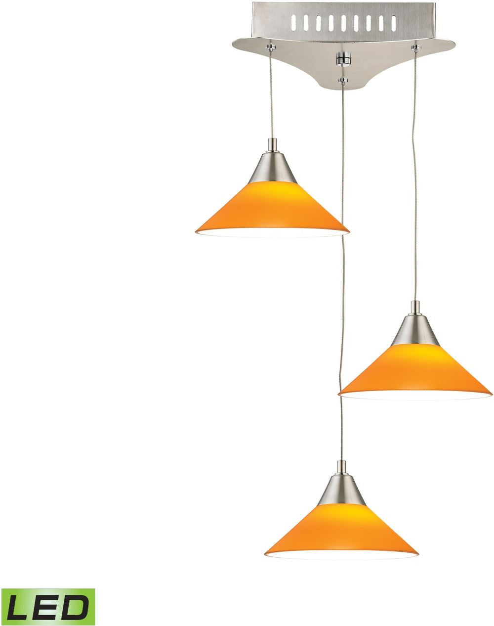 Cono 3 Light Led Pendant In Satin Nickel With Yellow Glass