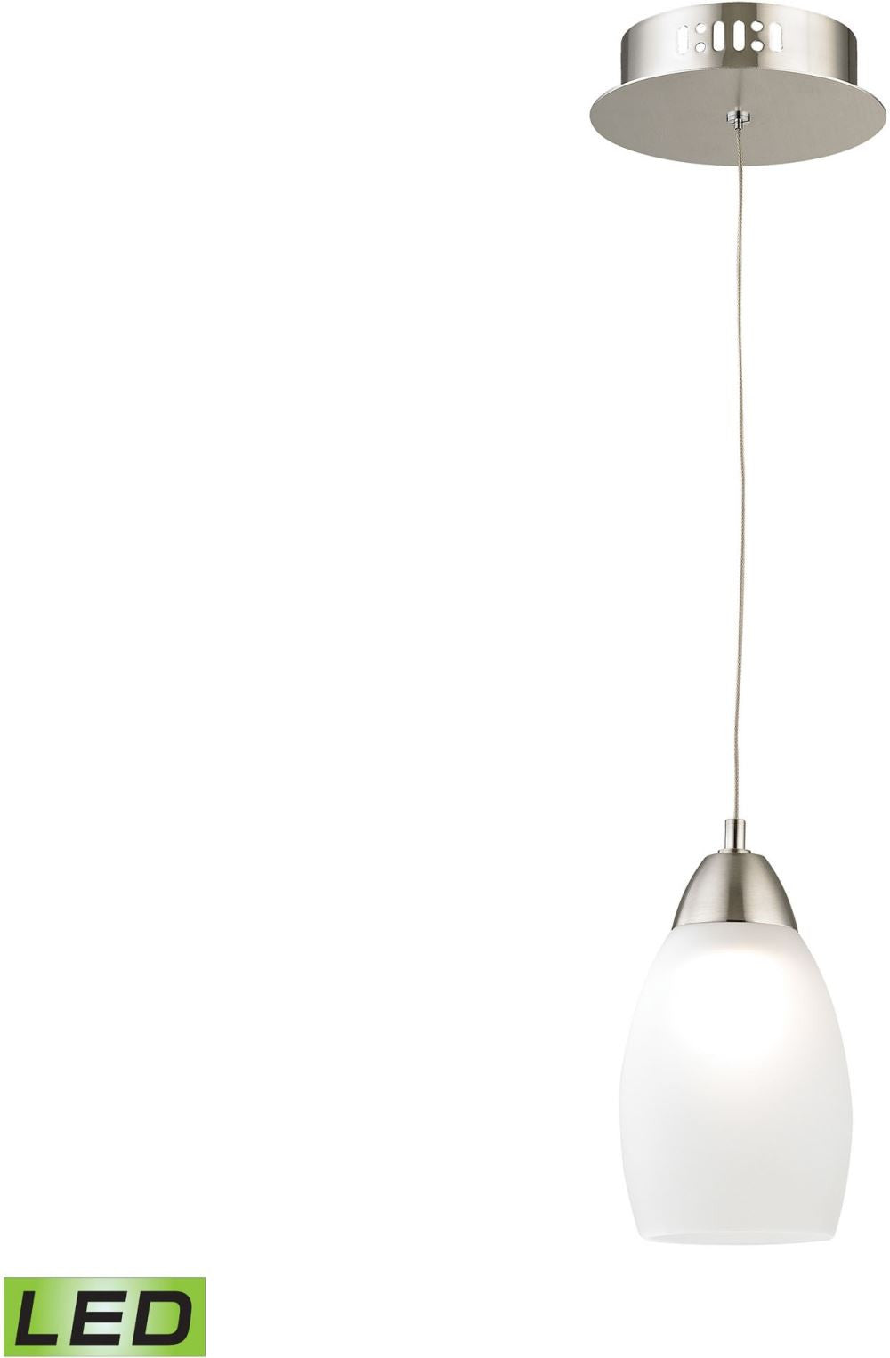 Buro 1 Light Led Pendant In Satin Nickel With White Glass