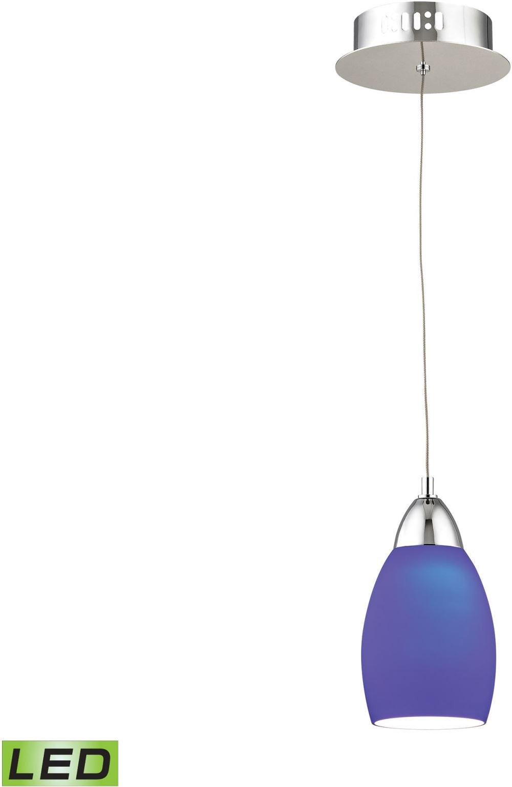 Buro 1 Light Led Pendant In Chrome With Blue Glass