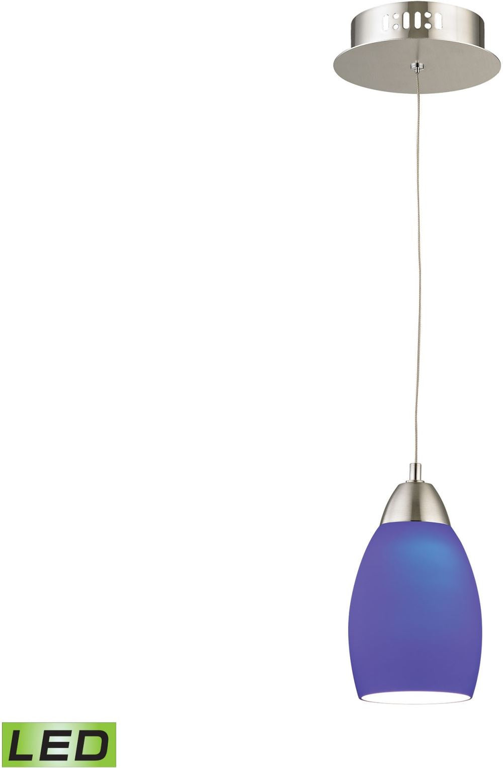 Buro 1 Light Led Pendant In Satin Nickel With Blue Glass