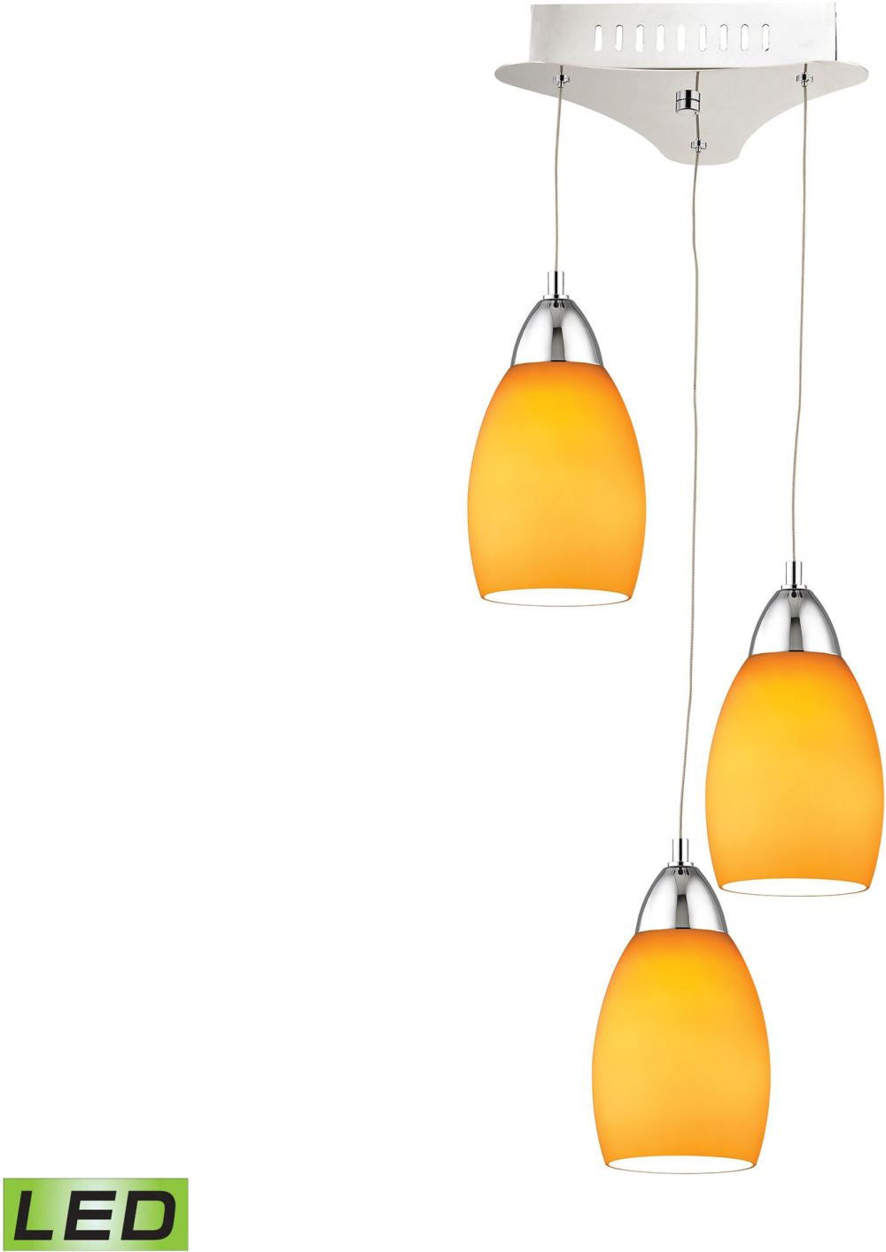 Buro 3 Light Led Pendant In Chrome With Yellow Glass