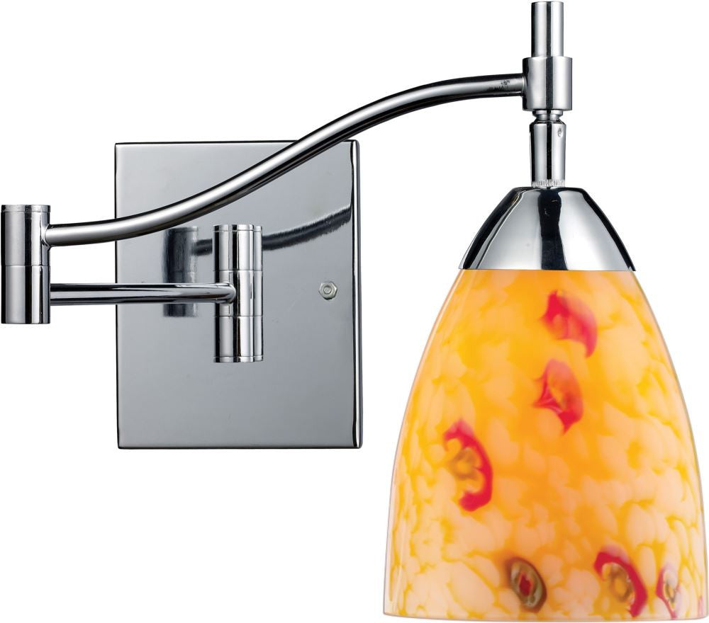 Celina 1 Light Swingarm Sconce In Polished Chrome and Yellow Glass